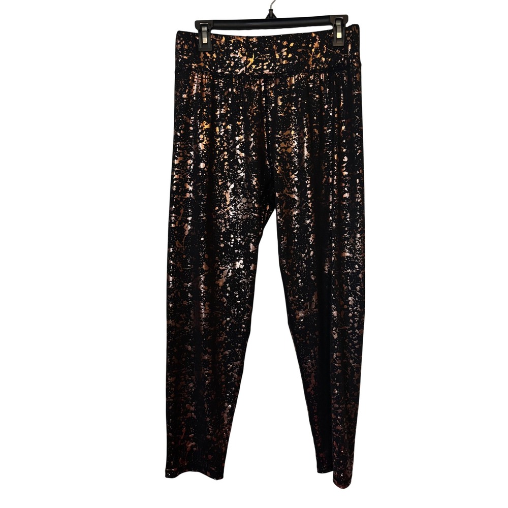 2 LIV Women's Leggings XL Black Gold Metallic Splatter High Rise Stretch